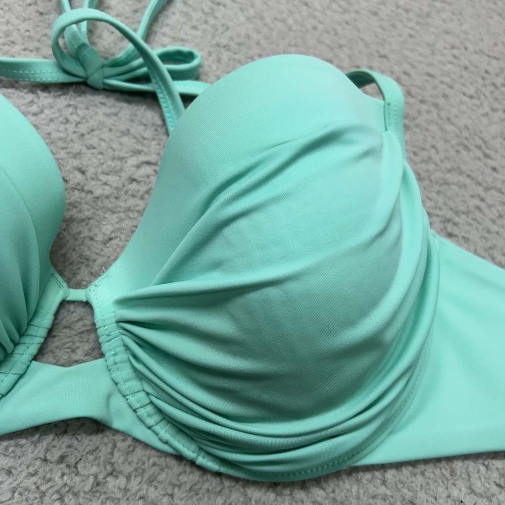 Victoria's Secret Bikini Top 34DD Aqua Push Up Underwire Keyhole Halter Swim